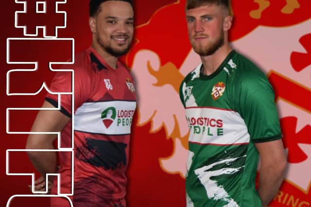 Kettering Town have revealed their new home and away kits for next season, modelled by Rhys Sharpe and Connor Kennedy. Logistics People are the new official club sponsors ahead of the National League North campaign while Fix Auto will once again be the rear of the home shirt sponsor with BM Pallets the rear of away shirt sponsor. Pictures courtesy of Poppies Media