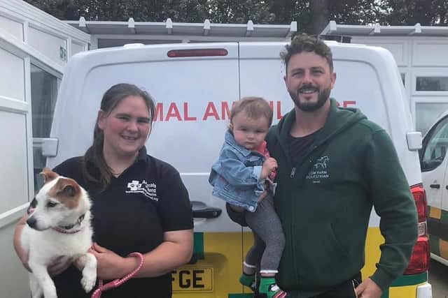 Emma from Animals In Need with Cody who needs a home and Jason with his little daughter
