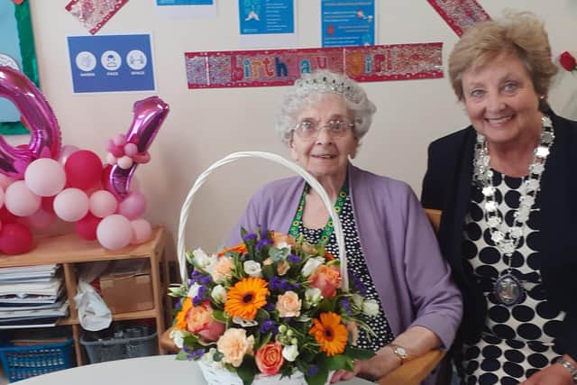 Margaret Tirebuck, 101, with the Mayor of Irthlingborough