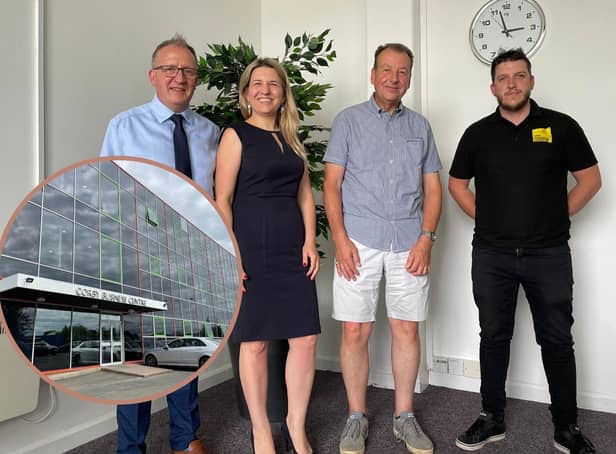 Mark Scott and Marta Manuszewska of Positive Advisers and Fire Star Mortgages, Rob Davies of QDC Project Services and Ian Mills of Vital Vehicle Solutions