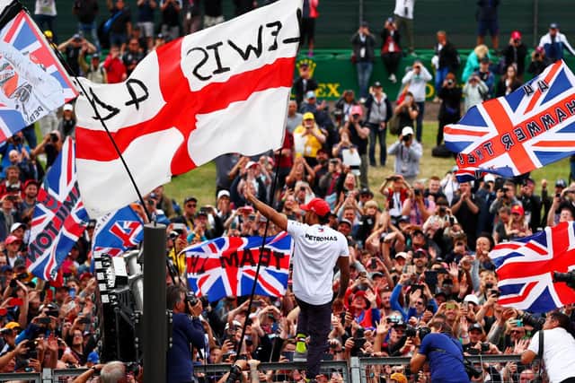 Lewis Hamilton with fans at the British Grand Prix