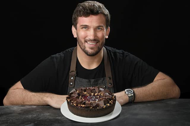 Christian Day with one of his dishes - Cherry and Belgian Chocolate Brownie Cheesecake