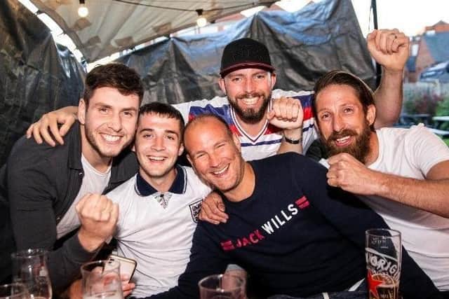England fans in Northampton staying Covid safe in a group of five during Three Lions' 1-0 win over the Czech Republic