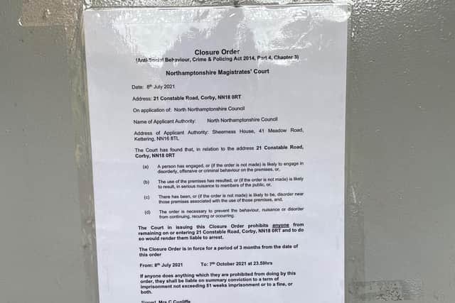 The order posted  on the door of the house