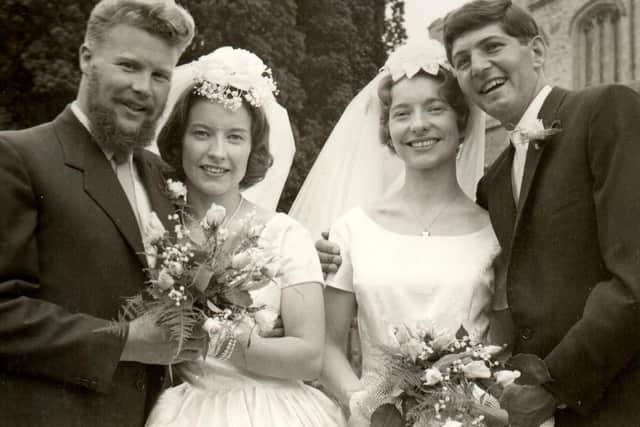 Paul and Dorothy with Janice and Peter outside St Peter's Church, Irthlingborough