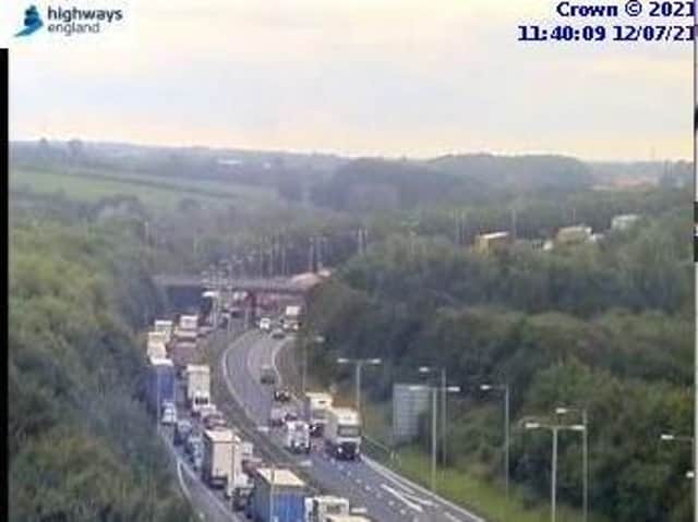 Highways england cameras showed the massive jam on the A14 on Monday morning