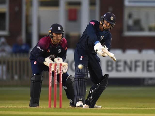 Action from Derbyshire Falcons' T20 win over the Steelbacks in Derby last month
