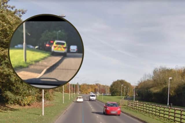 A reader photo captured armed police arriving near the Eurohub roundabout