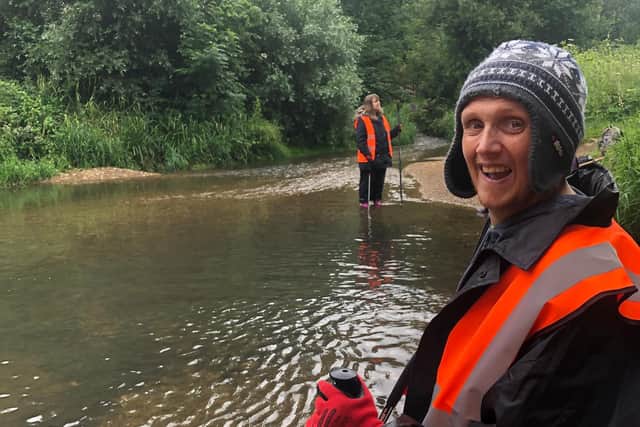 Grow Wild members Samantha and William taking part in a river clean up at Geddington Ford