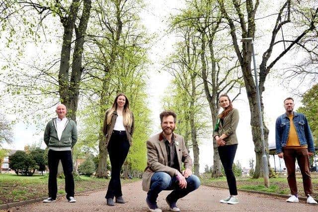 Kettering Green Party councillors l-r l-r James Towns, Sarah Tubbs, Dez Dell, Emily Fedorwycz, Keiron Farrow