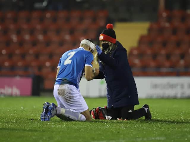 Kettering Town physio Rachel Birks has been praised for her actions after goalkeeper Jacob Wood suffered a serious head injury in an inter-club friendly at Latimer Park. Picture by Peter Short