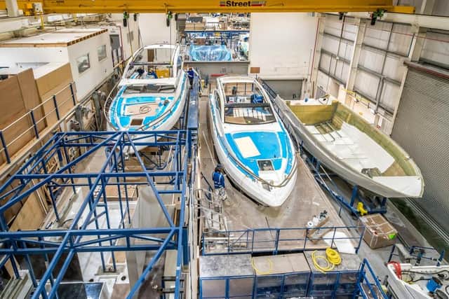 Boats under production at Fairline Yachts in Oundle.
