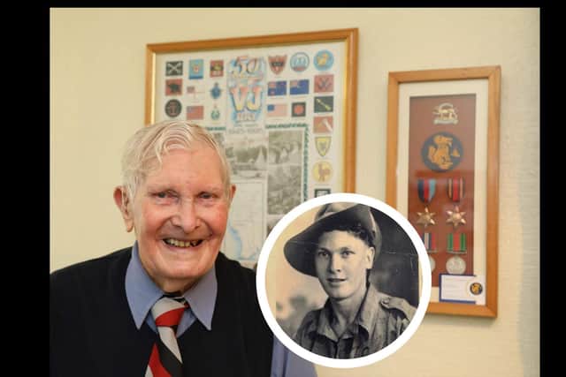 Charlie Richards - last of the Leicestershire Chindits and as a young soldier (inset)