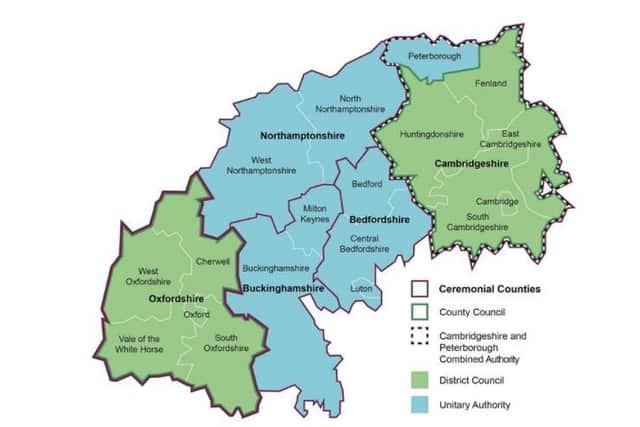 The illustration from the Government document shows the old county council not the two new unitary councils formed in May.