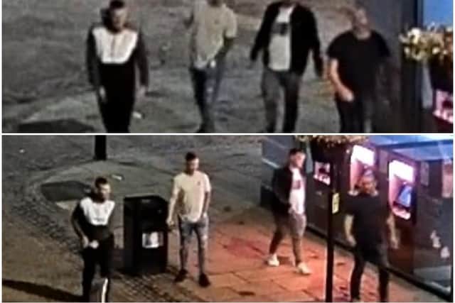 Police want to speak to these men about a woman being threatened with rape in Drapery, Northampton, in the early hours of Saturday, July 10. Photo: Northamptonshire Police