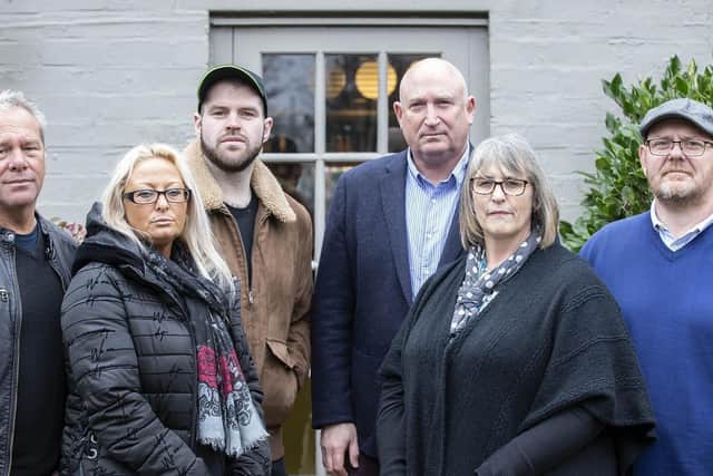 Harry Dunn's family (L-R) Bruce Charles, Charlotte Charles, Ciaran Charles, Radd Seiger, Tracey Dunn and Tim Dunn