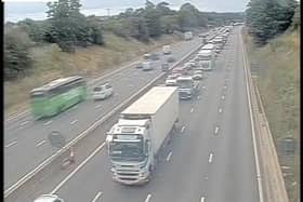 Traffic is currently queuing on the M1 on approach to the smash.
