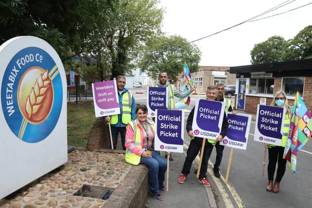 The official Usdaw picket line at the Weetabix factory in Station Road, Burton Latimer