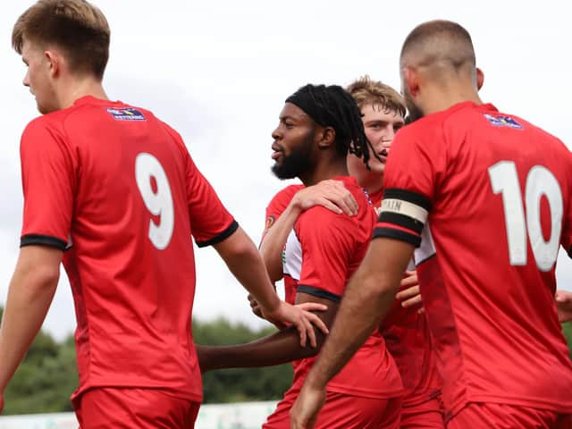Kettering Town's players face a tough test at Gateshead this weekend after starting their season with a win last Saturday. Picture by Peter Short