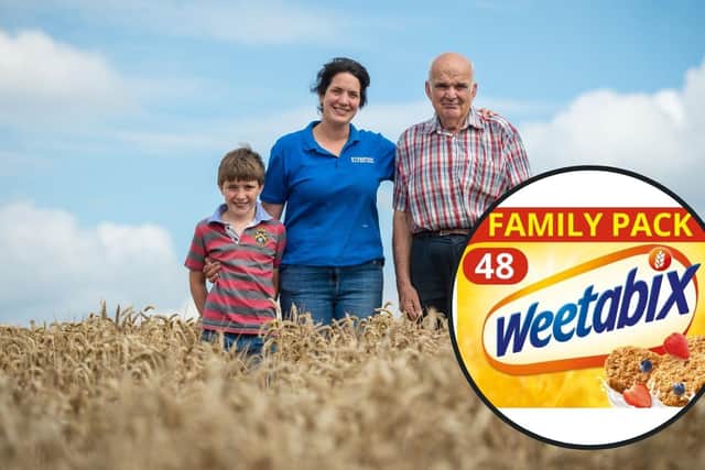 Fay Johnson, partner at Rectory Farm in Leicestershire, with her dad and son.