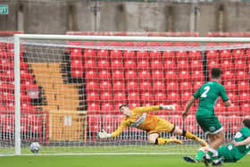Gateshead find the net with one of their first-half goals as Kettering Town suffered a 3-1 defeat in the north-east. Picture by Peter Short