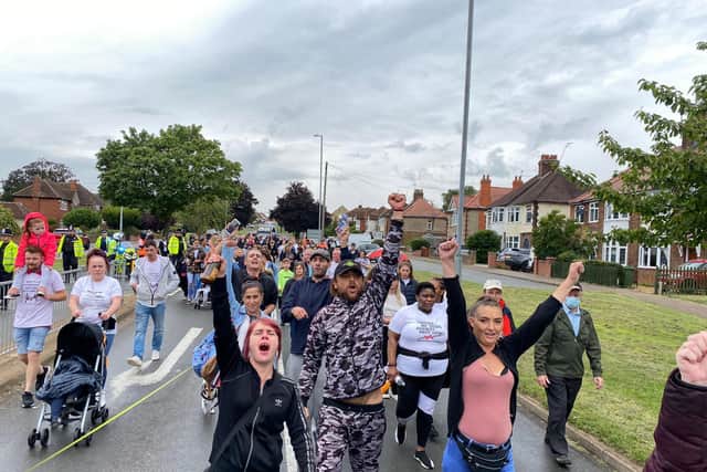 The 500-strong march passed through Queensway, Kingsway and the Hemmingwell estates
