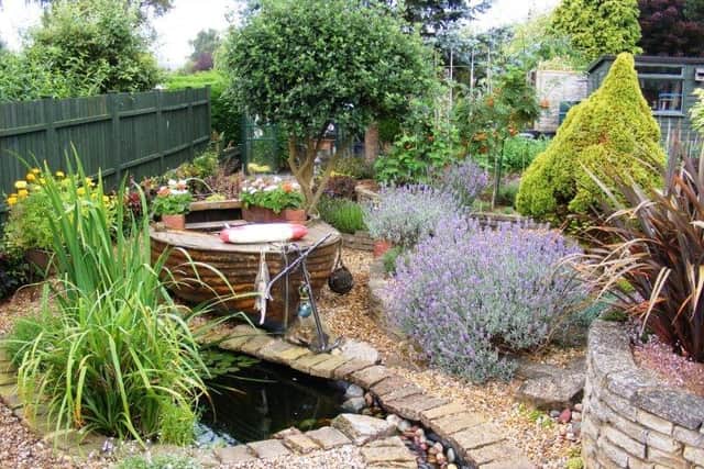 A boat has been used as an unusual planter