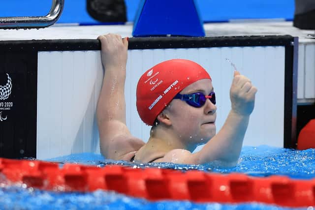 Maisie Summers-Newton celebrates her second gold of the games.