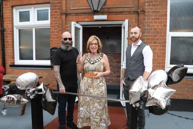 Billy Boddington, Mayor of Rushden Cllr Melanie Coleman and Greg Cunnington