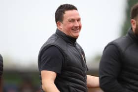 Paul Cox was all smiles on Bank Holiday Monday as Kettering Town claimed a fine 2-0 victory at Gloucester City. Pictures by Peter Short