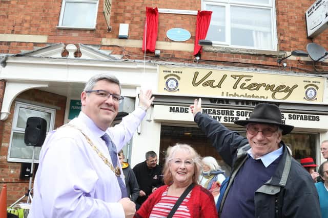 l-r Mayor of Kettering Cllr Scott Edwards, Mavis Tompkins and Dave Clemo