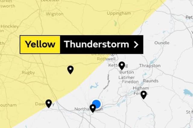 Thursday's Met Office warning covers parts of north-west Northants