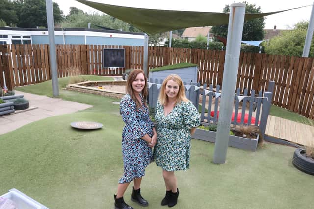 l-r Amy Medhurst and Carrie Weatherley who project managed the transformation of the garden and the classroom