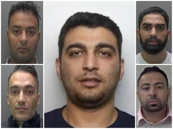 Northampton dealer Ali Zarei (centre) has been jailed alongside brothers Ajmal and Ansar Akram (left) and (right) Jameel Khan and Sarfraz Asif