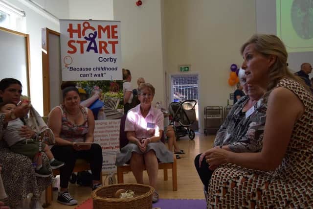 Sophie, Countess of Wessex, chats to Home-Start volunteers and families