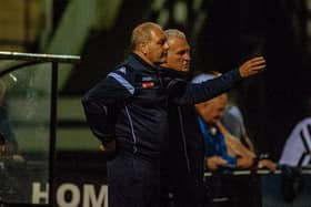 Corby Town boss Gary Mills and assistant-manager Darron Gee will be looking to mastermind an FA Cup upset at Boston United this weekend. Picture by Jim Darrah