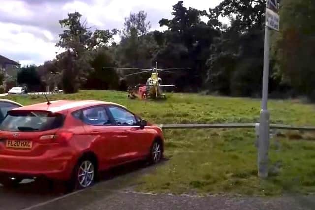 The air ambulance landed about 15 metres from where the boy was found bleeding