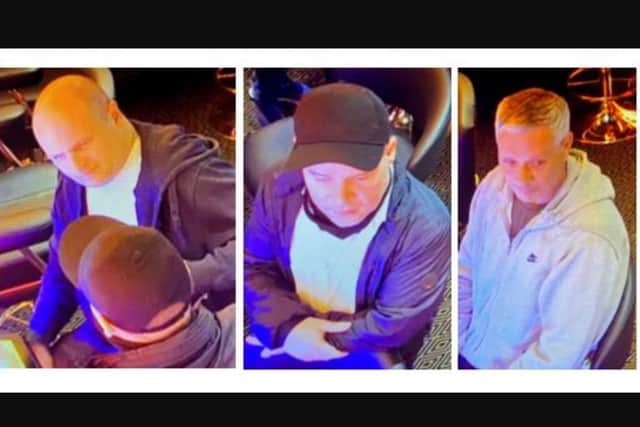 Police want to speak with these three men in connection with the fraudulent claim.