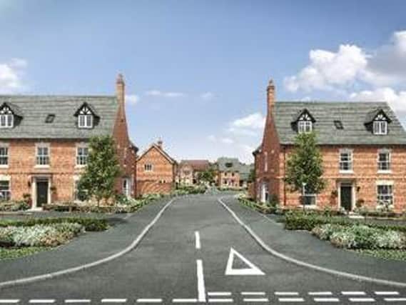 A computer-generated image of a street scene at Sanders Fields, where Davidsons Homes will shortly be unveiling a new five-bedroom showhome