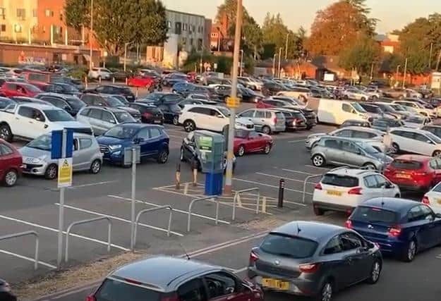 The traffic chaos in Northampton General Hospital yesterday (Monday) saw queues of up to two hours to get out