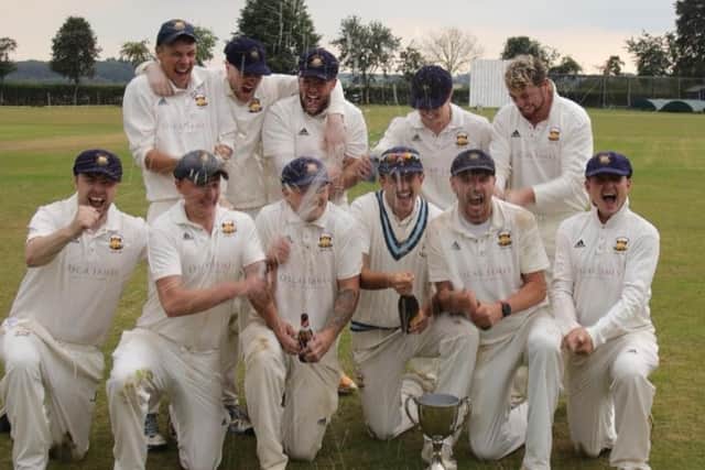 Loddington & Mawsley celebrate in style after they won the NCL Division One Knockout Cup. Picture by Colin Harrop