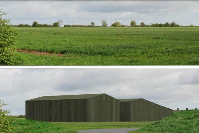 An artist's impression of how the sheds might impact the surrounding fields