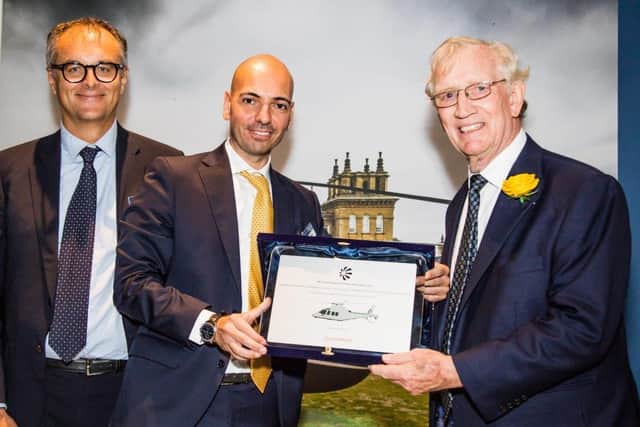 L-r Andrea Mirteto (Leonardo VP Global Sales Europe), Jacapo Borghi (Leonardo UK & Ireland Head of Region) with chairman and founder of Sloane, David George.