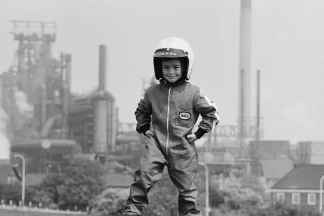 Jarno, with the outline of Corby Steelworks in the background