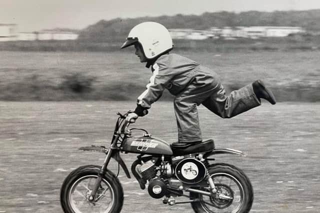 Jarno doing a trick on his 50cc Italjet bike