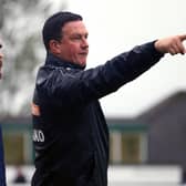 Paul Cox gives out some instructions on the sidelines during Kettering Town's 3-3 draw at Leamington. Pictures by Peter Short