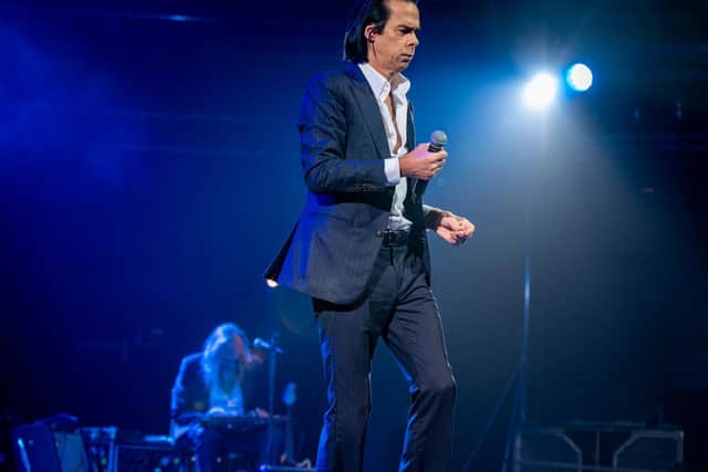 Nick Cave and Warren Ellis on stage at Birmingham's Symphony Hall. Photo by David Jackson.