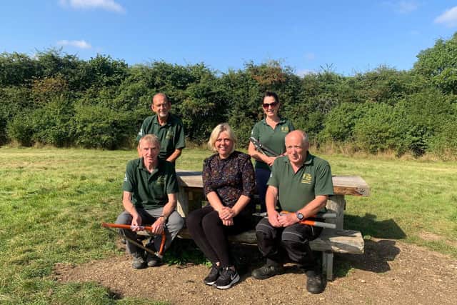 Back row (l-r)  Phil Hodgkinson and Francine Rainbow - ranger. 
Front row (i-r) – Andy Wyldes, Kate Williams (Groundwork Northamptonshire CEO) and Michael Britton.