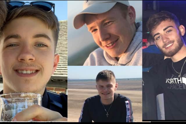 Four lads Jordan Rawlings, Ryan Nelson, Matthew Parke and Corey Owen
died in the crash in August 2020
Photos SWNS