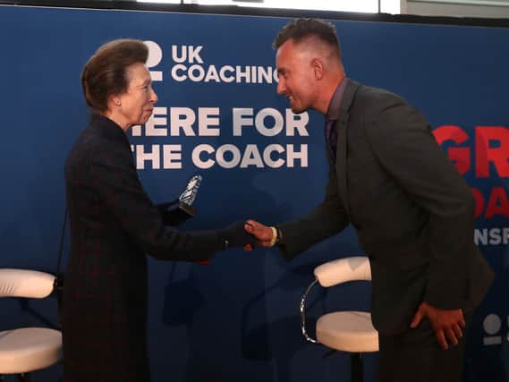 Corby's Lee Reade was presented with a coaching hero award from HRH The Princess Royal.